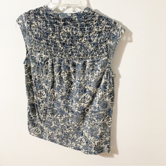 Lucky Brand Cap Sleeve Smocked at Top Split Neckline Partial Button Front Top - Picture 4 of 11